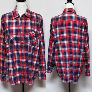 VINTAGE 90s American Edition Red White Blue Plaid Flannel Button Up Grunge Shirt